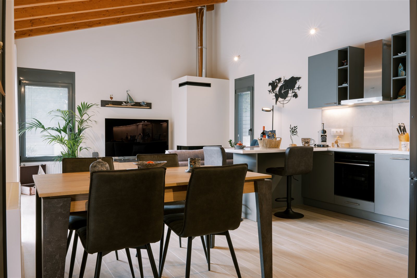 Dining and living area at Odysseas Seaside Escape