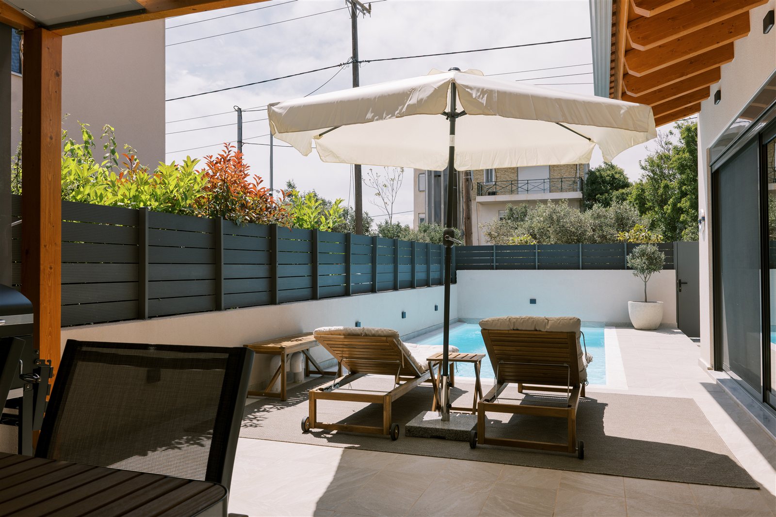 Covered terrace at Odysseas Seaside Escape